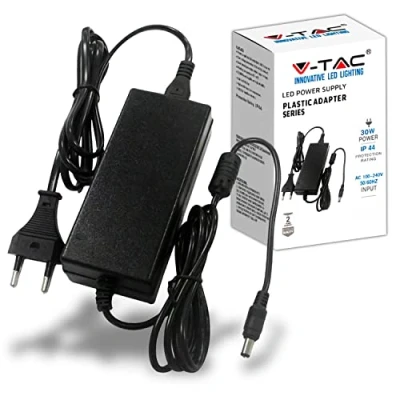 Image de V TAC Adaptateur Alimentation 12V 30W 2,5A pour Caméras, Bandes LED, Modems Transformateur Chargeur Prise 2 Pin EU Equipements Electroniques AC 100 240V 50/60Hz Noir