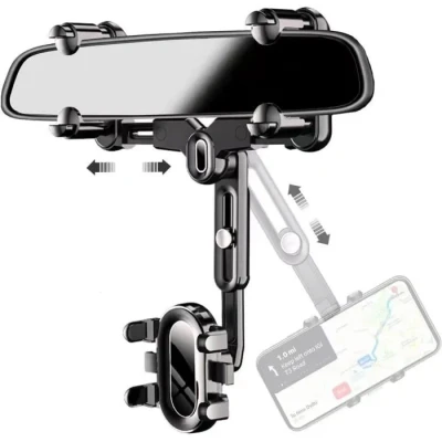 Image de Support de Téléphone Voiture Pour Rétroviseur Réglable Rétractable Rotatif 360 Navigation Smartphone 4 à 7