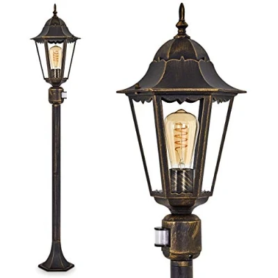 Image de HOFSTEIN Lampadaire HongKong vintage en fonte d&#039;aluminium brun/doré, luminaire d&#039;extérieur (IP44) avec détecteur de mouvements pour 1 ampoule E27, ampoule(s) non incluse(s)