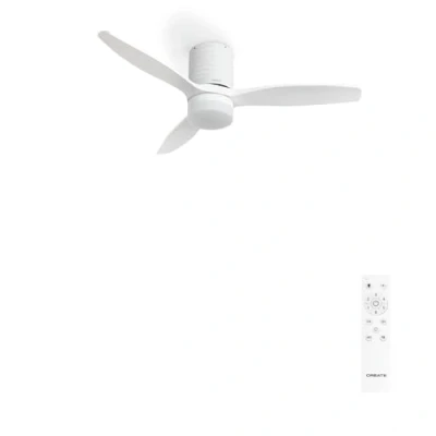 Image de CREATE / WINDCALM LINE/Ventilateur de plafond blanc avec lumière télécommande, lignes horizontales 40W, Ø132 cm, 6 vitesses, 3 températures lumière, minuterie, fonction été hiver