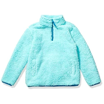 Image de Amazon Essentials Veste Polaire Sherpa à Fermeture Éclair 1/4 Fille, Bleu des Mers du Sud, 11 12 Ans