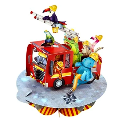 Image de Santoro Carte de vœux en 3D Camion pompier avec animaux PS066