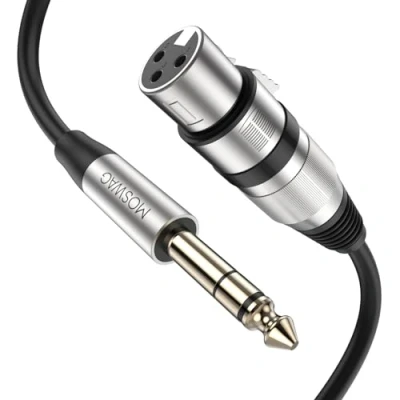 Image de MOSWAG Câble XLR Femelle vers TRS 6,35 mm, mm (1/4 pouce) Mâle Jack stéréo symétrique pour Microphone, Hautparleur, Amplificateur, Guitare, Système Audio 1M