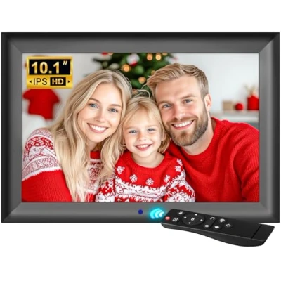 Image de OBVHNUA Cadre Photo Numérique 10,1 Pouces Digital Électronique avec Télécommande 1280x800 HD IPS Écran Tactile USB Carte SD Rotation Automatique Vidéo Musique Montage Mural