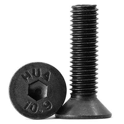 Image de M6 x 55mm 20 pièces vis à tête fraisée hexagonale plate pour clé Allen Acier au carbone 10,9 Noir