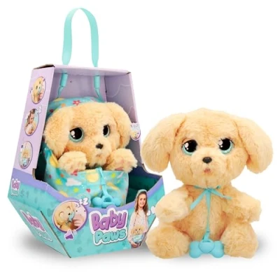 Image de BABY PAWS Labrador, Chiot en Peluche Interactif avec Sons Qui Ouvre et Ferme Les Yeux Comprend Un Sac pour l&#039;Emmener Partout, Jouet Cadeau Enfants de 3 Ans Plus