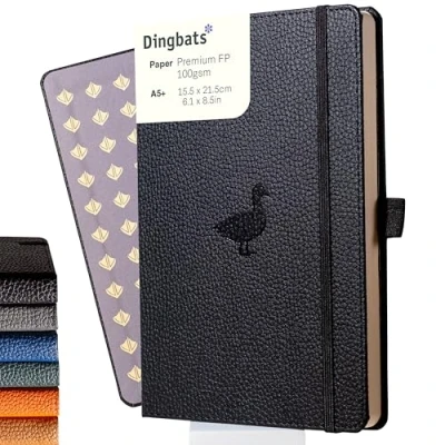Image de Dingbats* Faune Carnet de Notes A5 Blanc Moyen, Couverture Rigide, Journal en Cuir PU Fermeture élastique, Porte stylo, Marque page