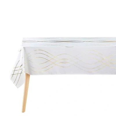 Image de douceur d&#039;intérieur, Nappe Rectangle (150 x 300 cm) Elona Blanc/Or, Polyester Imprimé Métallisé