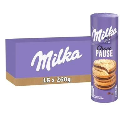 Image de Milka Choco Pause Lot de 18 Rouleaux Biscuits Fourrés au Chocolat Lait Gourmands et Croustillants Idéal pour le Goûter des Enfants 18x260g