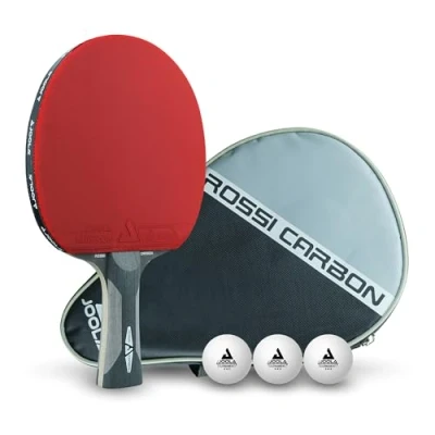 Image de JOOLA Raquette de ping Pong Professionnelle Rosskopf Carbon, homologuée ITTF, pour Joueurs avancés, Contenant Aussi Une Housse et 3 balles, Coloré