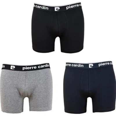Image de Pierre Cardin PCM Freedom Lot de 3 boxers en coton couleur unie élastiques avec élastique extérieur (3 pièces), Noir, gris et bleu, XXL