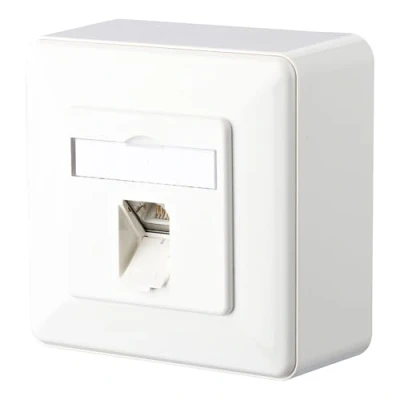 Image de Prise réseau encastré insert avec plaque centrale et châssis CAT 6a 1 port Metz Connect 130C371002 I blanc pur