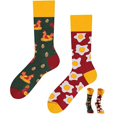 Image de TODO Colours Fantaisie Chaussettes Rigolotes Homme et Femme motif drôle multicolore (43 46, Oeufs Poulets)