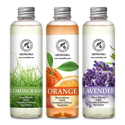 Image de Recharge Diffuseurs de Parfum 3x200ml Arôme Lemongrass &amp; Orange Lavande Recharges pour Diffuseur d&#039;arômes Aromathérapie Ambiance Frais et Longue Durée