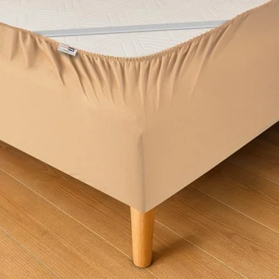 Image de WRAPPYBAG Cache Sommier 140 x 200 en Coton avec Élastiques Rénovez et Modernisez Votre Ancien Couleur Beige 6 Tailles Disponibles
