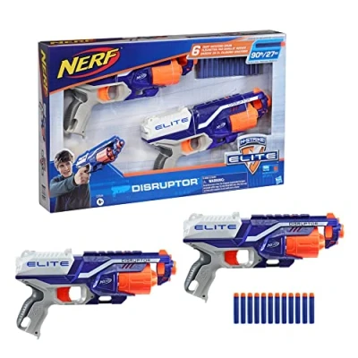 Image de Nerf Elite, Pack de 2 Blasters Disruptor, 12 fléchettes Elite Officielles, Barillet Rotatif 6