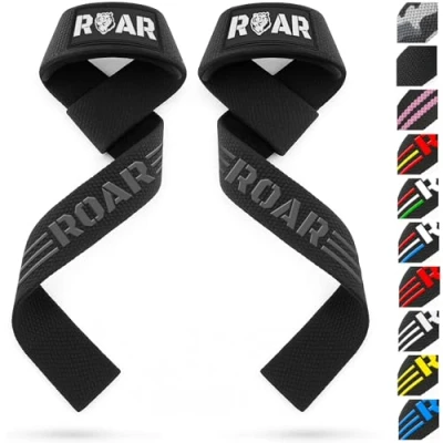 Image de Roar® Sangles de Levage Musculation, Sangle Musculation Poignet, Lifting Straps Tirage Strap Halterophilie, Bande Poignet avec Gel (Gris)