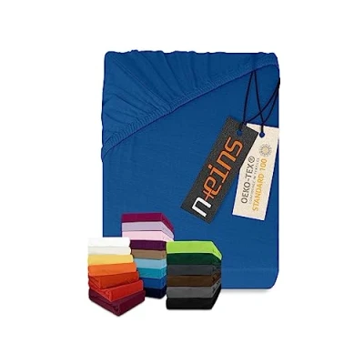 Image de npluseins Drap Housse Classique en Jersey de Nombreuses Couleurs et Tailles 100% Coton 159.192, 90 100 x 200 cm, Bleu Roi