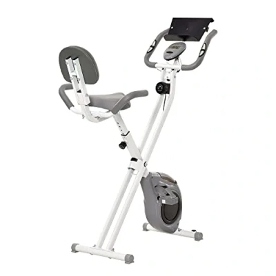 Image de HOMCOM vélo d&#039;appartement magnetique pliable de fitness d&#039;intérieurgrand confort dossier selle réglable poignées écran LCD multifonction support tablette acier blanc gris