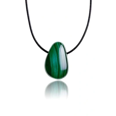 Image de PURAJA pendentif en Pierre précieuse véritable naturelle: Malachite Chaîne cristal avec forme de goutte y compris un noble cordon guérison/porte bonheur