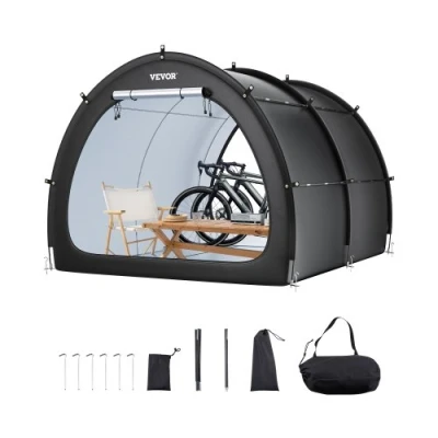 Image de VEVOR Abri à Vélo pour Plus de 5 Vélos Tente Rangement Spacieuse Étanche en Forme d&#039;Éventail, avec Fenêtre Ventilée, Poteaux Fibre Verre, Double Fermeture Éclair, Tissu Oxford, Extérieur