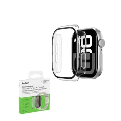 Image de Belkin ScreenForce TemperedCurve protection Apple Watch Series 10 46mm, d&#039;écran 2 en 1, coque pour 10, à 360˚, verre trempé d&#039;indice 9H, transparent