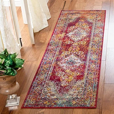 Image de Safavieh Crystal Collection Grand Tapis de Salon rectangulaire pour Une Utilisation en intérieur, Polypropylène, Bleu Ciel/Fuchsia, 62 X 240 cm