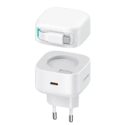 Image de Usams garçon. Réseau. 1Xusb C avec câble rétractable USB Pd + Qc 35W Gan Charge rapide Blanc Série Xmf Cc202Tc02 (Nous Cc202)