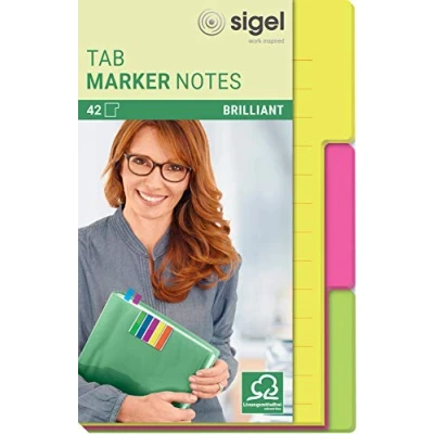 Image de SIGEL Hn206 Marque Pages Tab Marker Notes, en Papier, 3 Couleurs, 42 Flles, 9,8 X 14,8 cm