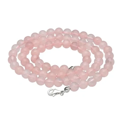 Image de Lebensquelle Plus Chaîne à Boules en Quartz rose de 6 mm diamètre avec fermoir mousqueton argent 925 Collier pierre précieuse 45 cm long, Acier inoxydable,