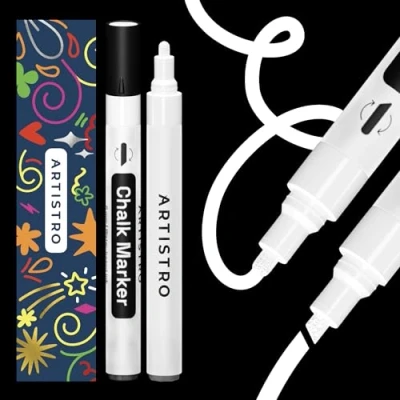Image de Artistro 2 marqueurs de craie liquide blancs Stylos effaçables avec pointe réversible 6 mm pour tableau noir, tableau, verre idéaux chinois