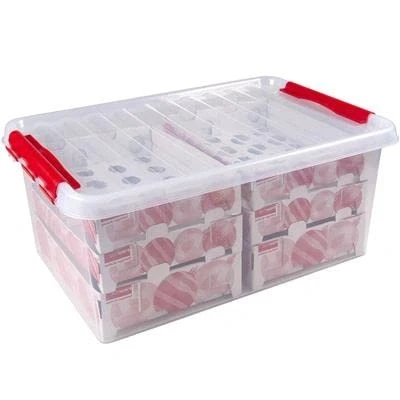 Image de Sunware Q Line Boîte de Noël avec Plateaux pour Boules 98, Rouge Transparent Insert, 45 Litre