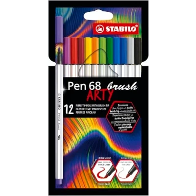 Image de Feutre pinceau STABILO Pen 68 brush Etui carton ARTY x 12 feutres dessin pointe gamme