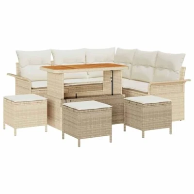 Image de Ensemble de Sofa jardin 9 pièces avec coussins Beige Poly Rattan Acacia, 2 places 3362141