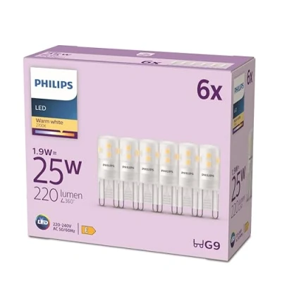 Image de Philips, pack de 6 ampoules LED G9, 25W, blanc chaud non dimmable