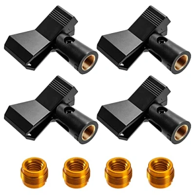 Image de Pince Micro, Support Universel de Microphone, Fixations Clip Réglable Pour Micro Sans Fil, Mâle 5/8 vers Femelle 3/8 Pouce Adaptateur Conférences, Podcasts, Concours (4 Pièces)