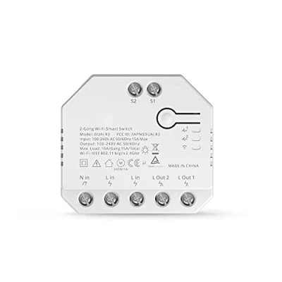 Image de Smilewolf Dual R3/R3 Lite Mini commutateur WiFi Smart Home 2 Gang Module de relais double via EWeLink Alexa Google (DUAL R3)