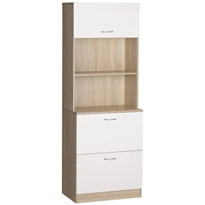 Image de HOMCOM Buffet de Cuisine Armoire Multi rangements 2 tiroirs 1 Placard + Grand Plateau 60 x 38 168 cm MDF Blanc