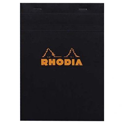 Image de RHODIA 162009C Bloc Notes Agrafé N16 Black A5 14,8 x 21 cm Petits Carreaux 80 Feuillets Détachables Papier Clairefontaine g/m² Couverture en Carte Enduite Souple