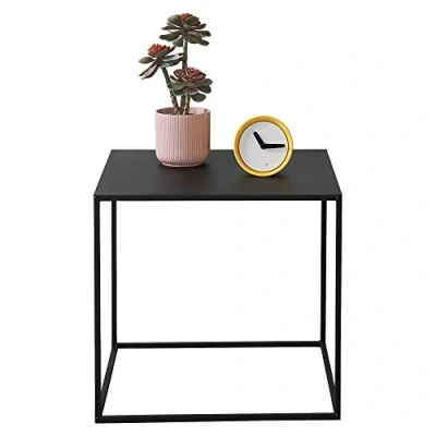 Image de Table Console d&#039;Appoint Industriel en Métal Résistant 50 x 55 cm Noir Mat