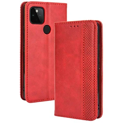 Image de TANYO Housse Folio en Cuir pour Google Pixel 4A 5G (Not for 4G Version) Coque, Premium PU/TPU Flip Étui Portefeuille avec Fentes Cartes, Pochette Protector Etui Case Cover Rouge