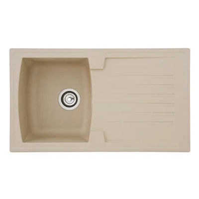 Image de Respekta Évier en minéralite beige sablé/Évier encastrable 1 bac de 86 x 50 cm/adapté aux meubles bas 45 cm large