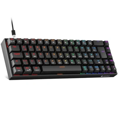 Image de KOORUI Clavier mécanique, de Jeu à 60% avec 12 Touches Multifonction, câble USB, Rollover Complet, Disposition Allemande QWERTZ pour Windows MacOS Linux, Interrupteur Rouge, Noir