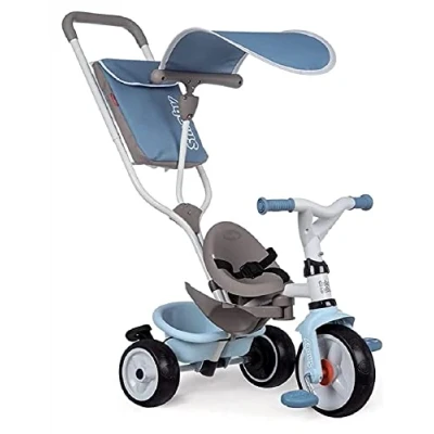 Image de Smoby Tricycle Baby Balade Plus Bleu Vélo Evolutif Enfant Dès 10 Mois Roues Silencieuses Frein de Parking 741400