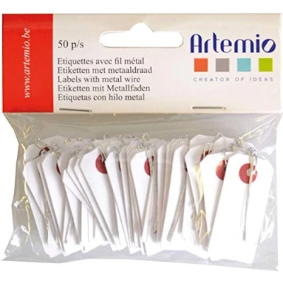 Image de Artemio Set de 50 Étiquette, Autre, Blanc, 11 x 1,5 11,5 cm 11060134