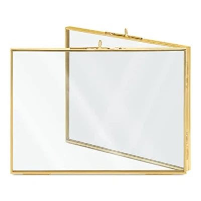 Image de Navaris Cadre Photo Triple dépliable pour 2 à 4 Photos 10x15cm ou 13x18cm Accessoire en cuivre doré Vintage et Verre Transparent