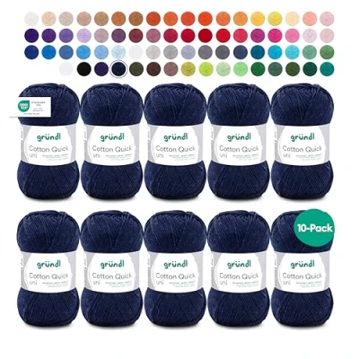 Image de Fil à tricoter/crocheter Gründl Cotton Quick Uni, 10 pelotes de 50 g (fil aux couleurs joyeuses 100 % coton, certifié OEKO TEX, / 125 m, grosseur d&#039;aiguilles : 3 4, x g), bleu foncé