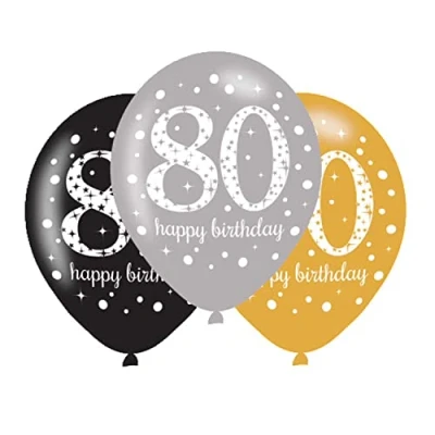 Image de Amscan 9900974 Sparkling Happy Birthday Ballons de baudruche ca. 27,5 cm noir/d&#039;or/d&#039;argent Nombre 80