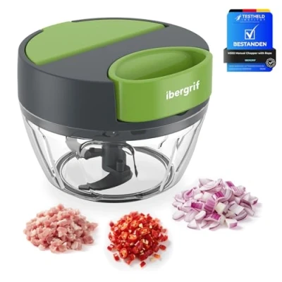 Image de Ibergrif M502 Hachoir Manuel, Coupe Oignon Mixeur Manuel Polyvalent avec Port D&#039;alimentation, Sans BPA, Facile à Nettoyer, Fines Herbes pour Légumes Viande et Aliments Bébés