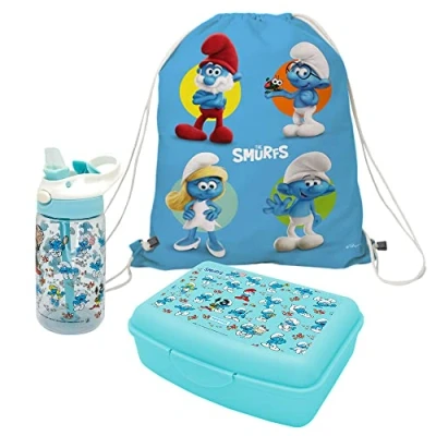 Image de NERTHUS FIH 1073 Set Sac à dos + Bouteille Tritan Lunchbox Schtroumpfs